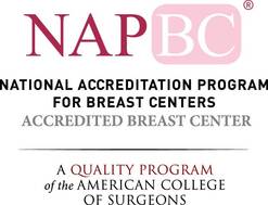 A pink and black logo for the NAPBC Accredited Breast Center