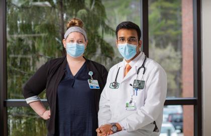 Mary Pierce, RN, Infection Preventionist and Aalok Khole, MD, director of Cheshire’s Department of Infectious Diseases.
