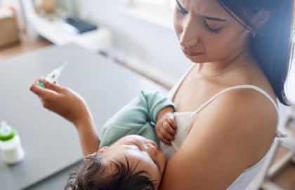 Mom with sick baby
