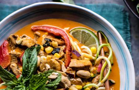 Basil Chicken Curry Zucchini Noodle Bowl