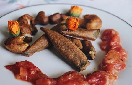 Oven-fried okra with cauliflower