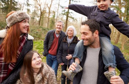 Family on a walk in the winter