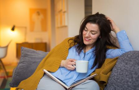 Woman happy self-quarantining