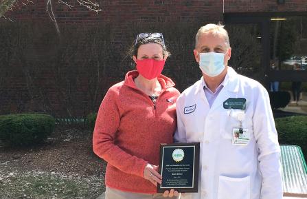 Wanda Swiger, EdD, ATC, CES, NH-LAT, training program director, Keene State College, presents award to Mark Silbey, MD, medical director of Cheshire's Sports Medicine Program