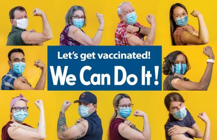 Photos of Keene-area vaccine recipients surrounding the text "Let's get vaccinated! We Can Do It!"