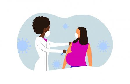 Illustration of doctor giving pregnant woman a vaccination