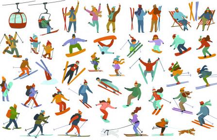 graphic of skiers and snowboarders