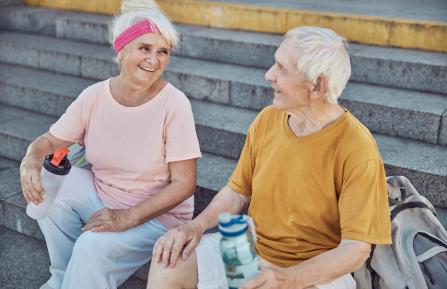 Seniors taking a break after exercising