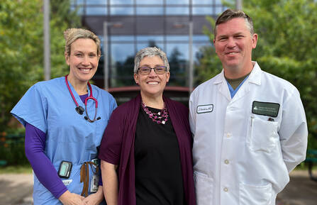 Tanya Brown, a white woman, is shown with members of her bariatrics surgery team