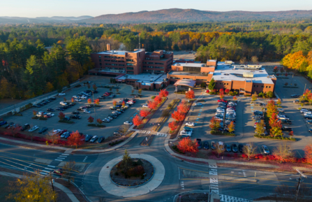 Cheshire Medical Center's Main Campus front lot with vibrant trees