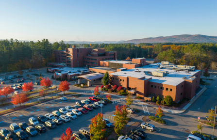 Cheshire Medical Center's Main Campus from the back parking lot in fall