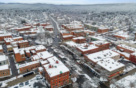 Snowy Keene downtown from the air
