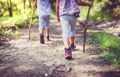 Kids walking on trail.