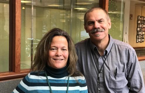 Medication Assistance Program Coordinator Hayley Compos, left, with Donald Mazanowski, MD, of Family Medicine Team B at Cheshire Medical Center