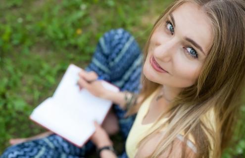 Woman Looking Up in Gratitude