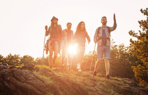 Group hiking outdoors