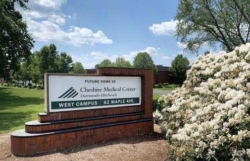 Sign marking the future home of Cheshire Medical Center's West Campus at 62 Maple Avenue in Keene.