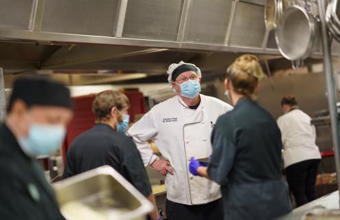 Cafeteria staff working in the DHMC kitchen