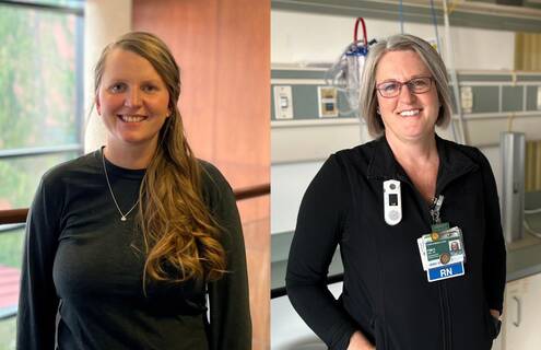 Chastity Hodgson, RN, BSN, TCRN (left) and Pamela Switzer, RN, BS, MSN