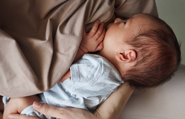 A baby nuzzles into their mother