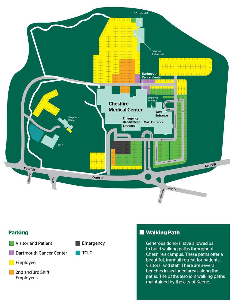 A map of Cheshire Medical Center showing the walking paths